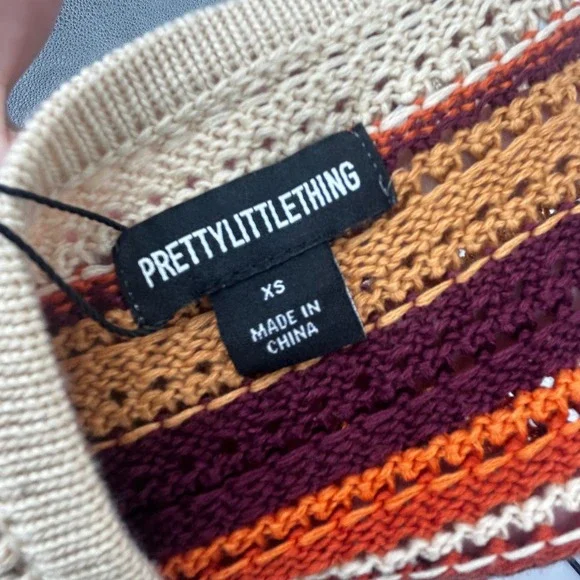 PRETTYLITTLETHING Striped Crochet Halter Neck Crop Top Multi XS - Picture 8 of 8